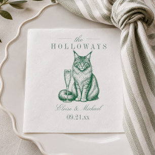 Serviette En Papier Mariage Champagne Chat Maine Coon Vert Sauge Prépa