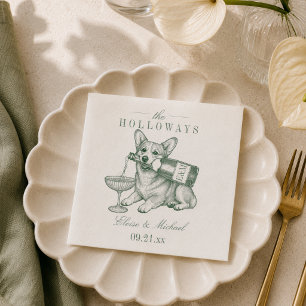Serviette En Papier Mariage Champagne Corgi Vert Sauge Prépa