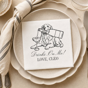Serviette En Papier Mariage Champagne Retriever Doré Dessin Classique