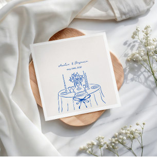Serviette En Papier Mariage Champêtre à la Main Bleu Français Tasses e