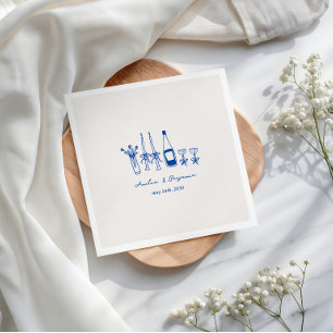 Serviette En Papier Mariage Champêtre à la Main Bleu Français Tasses e