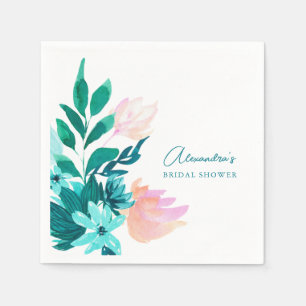 Serviette En Papier Mariage Champêtre Aquarelle Bleu Vert