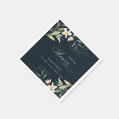 Serviette En Papier Mariage Champêtre Blanc et Vert Foncé Fleurs (Coin)