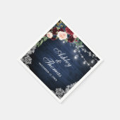 Serviette En Papier Mariage Champêtre Bleu Bourgogne Fleurs Guirlandes (Coin)