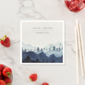 Serviette En Papier Mariage Champêtre Encre Bleu Nuit Bois De Pin Mont (En situation)