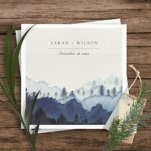 Serviette En Papier Mariage Champêtre Encre Bleu Nuit Bois De Pin Mont