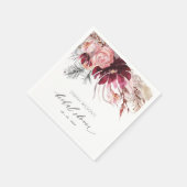 Serviette En Papier Mariage Champêtre Fleurs de Pampas Teintées de Bou (Coin)