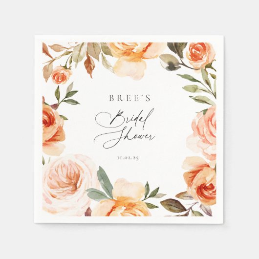 Serviette En Papier Mariage Champêtre Floral Automnal (Devant)