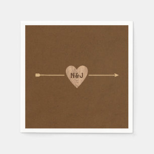 Serviette En Papier Mariage Champêtre Marron Kraft Cœur Flèche Shower