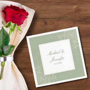 Serviette En Papier Mariage Champêtre Sauge Vert et Blanc Moderne
