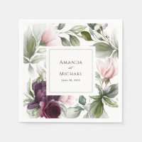 Mariage charme botanique aquarelle rose et prune 