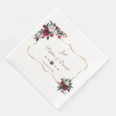 Serviette En Papier Mariage Charming Hiver Bourgogne Floral Pin Or (Coin)