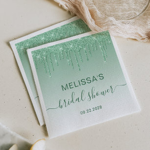 Serviette En Papier Mariage Chic avec Gouttes de Paillettes Vertes