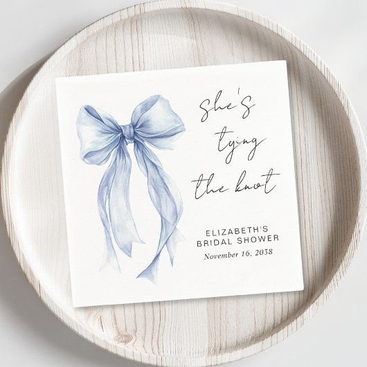 Serviette En Papier Mariage Chic avec Ruban Bleu à l'Aquarelle