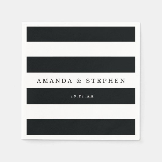 Serviette En Papier Mariage Chic Black Stripes (Devant)