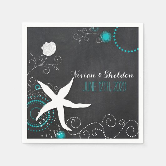 Serviette En Papier Mariage Chic Chalkboard Beach (Devant)