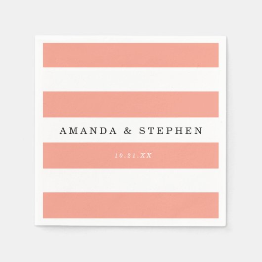 Serviette En Papier Mariage Chic Coral Stripes (Devant)