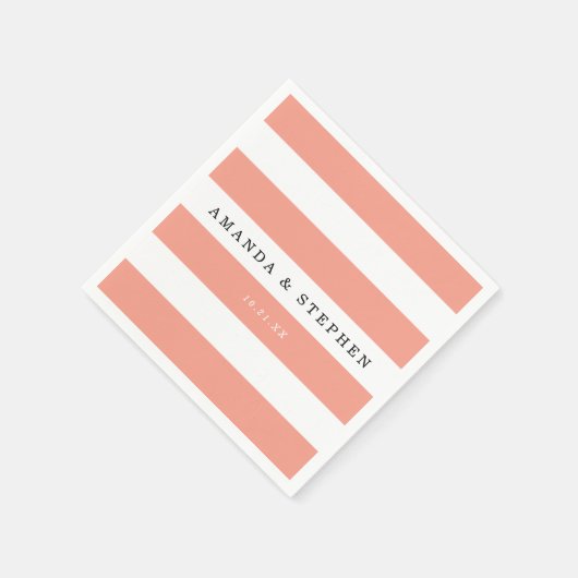 Serviette En Papier Mariage Chic Coral Stripes (Coin)