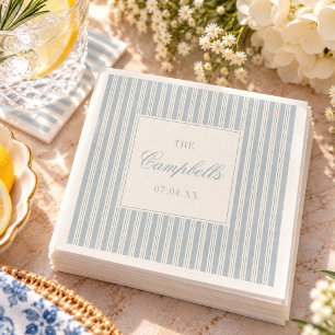 Serviette En Papier Mariage Chic Country Français à rayures bleu pouss