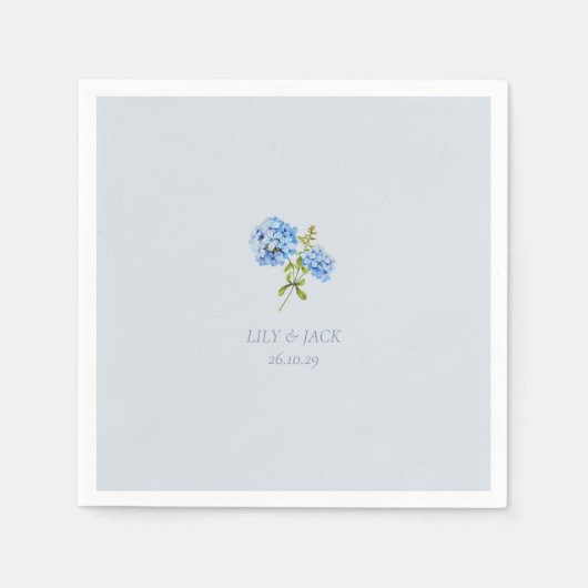 Serviette En Papier Mariage chic Dusty Blue Fleur Hydrangea (Devant)