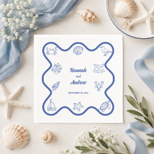 Serviette En Papier Mariage Chic et Fantaisiste avec Dessins de la Vie