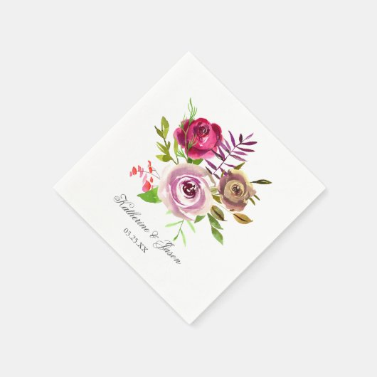 Serviette En Papier Mariage chic Fuchsia rose floral romantique jardin (Coin)