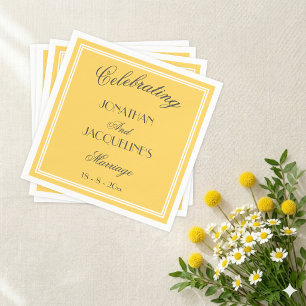 Serviette En Papier Mariage Chic Jaune Ensoleillé Noms en écriture noi