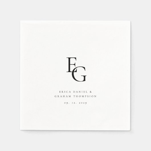 Serviette En Papier Mariage Chic Minimal Monogramme (Devant)