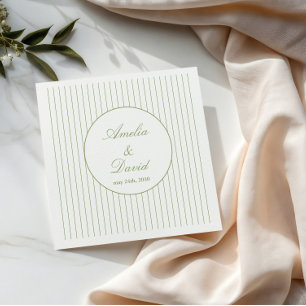Serviette En Papier Mariage chic minimaliste rayé vert