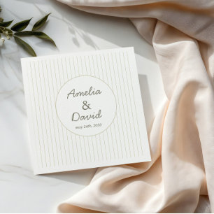 Serviette En Papier Mariage chic minimaliste rayé vert