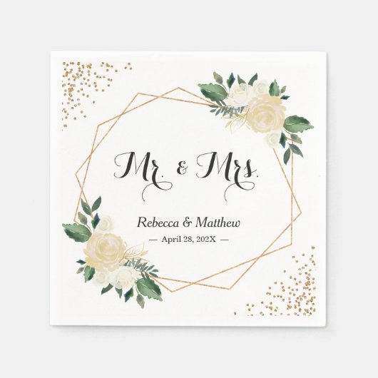 Serviette En Papier Mariage Chic Moderne Ivoire Parties scintillant d' (Devant)