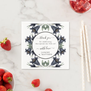Serviette En Papier Mariage Chic Remerciement Floral Noir Classique