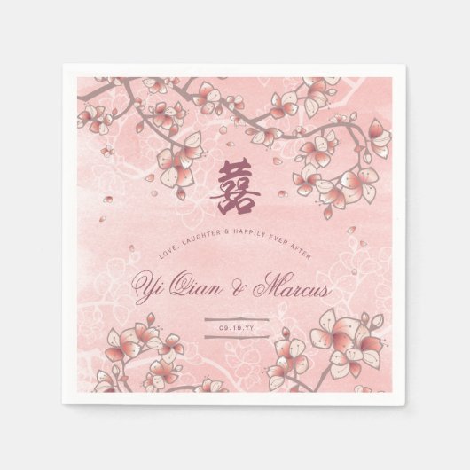 Serviette En Papier Mariage chinois à deux fleurs de pêche (Devant)
