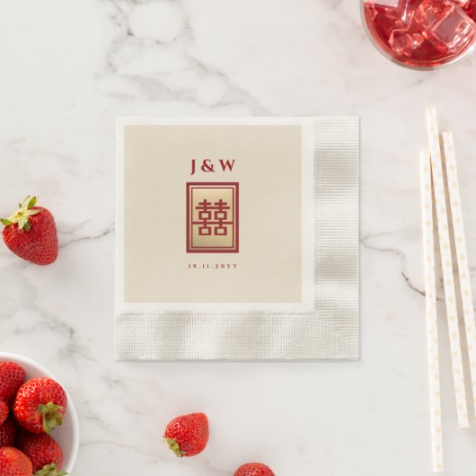 Serviette En Papier Mariage chinois à double bonheur (En situation)