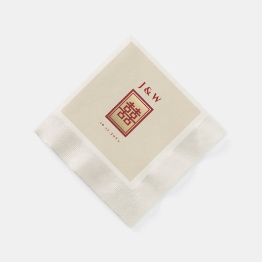 Serviette En Papier Mariage chinois à double bonheur (Coin)