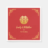 Serviette En Papier Mariage chinois cadre doré double xi (Devant)