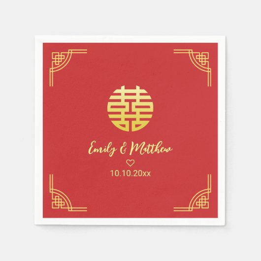 Serviette En Papier Mariage chinois cadre doré double xi (Devant)