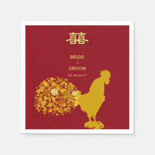 Serviette En Papier mariage Chinois De L'Année 2017 Du Coq Red Gold