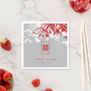 Serviette En Papier Mariage chinois double Xi Feuille rouge/gris bambo