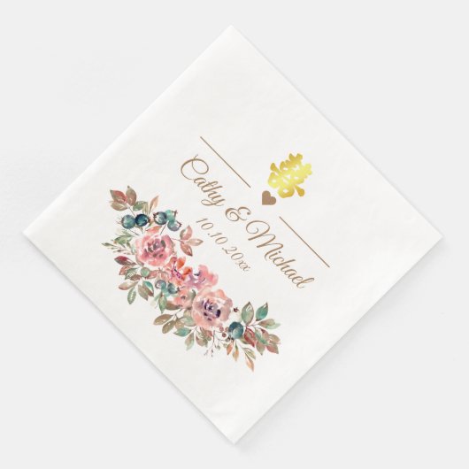 Serviette En Papier Mariage chinois élégant rustique poussiéreux rose  (Coin)