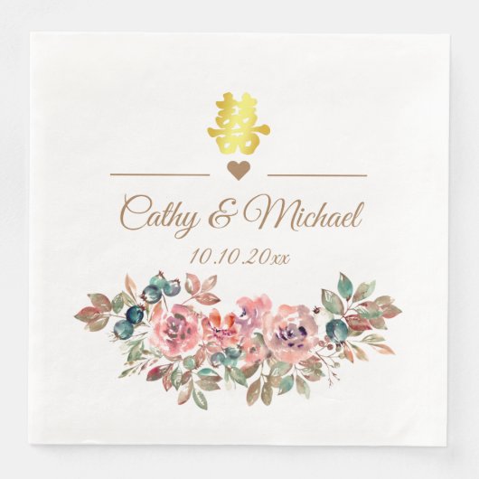 Serviette En Papier Mariage chinois élégant rustique poussiéreux rose  (Devant)