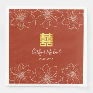 Serviette En Papier Mariage chinois floral rouge moderne boho