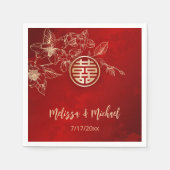 Serviette En Papier Mariage chinois Magnolia Red Gold (Devant)