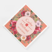 Serviette En Papier Mariage chinois moderne orangé cercle fleuri (Coin)