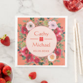 Serviette En Papier Mariage chinois moderne orangé cercle fleuri (En situation)