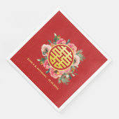 Serviette En Papier Mariage chinois moderne rose fleuri (Coin)