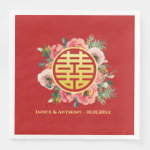 Serviette En Papier Mariage chinois moderne rose fleuri (Devant)