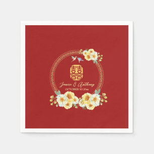 Serviette En Papier Mariage chinois oiseau floral rouge 