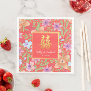 Serviette En Papier Mariage chinois Peranakan double xi à motif floral