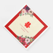 Serviette En Papier Mariage chinois rouge jardin fleuri double bonheur (Coin)